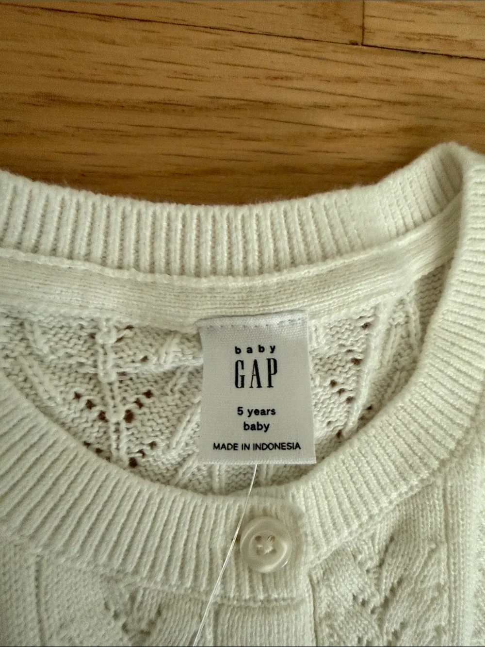 GAP Kids White Open-Stitch Button Cardigan